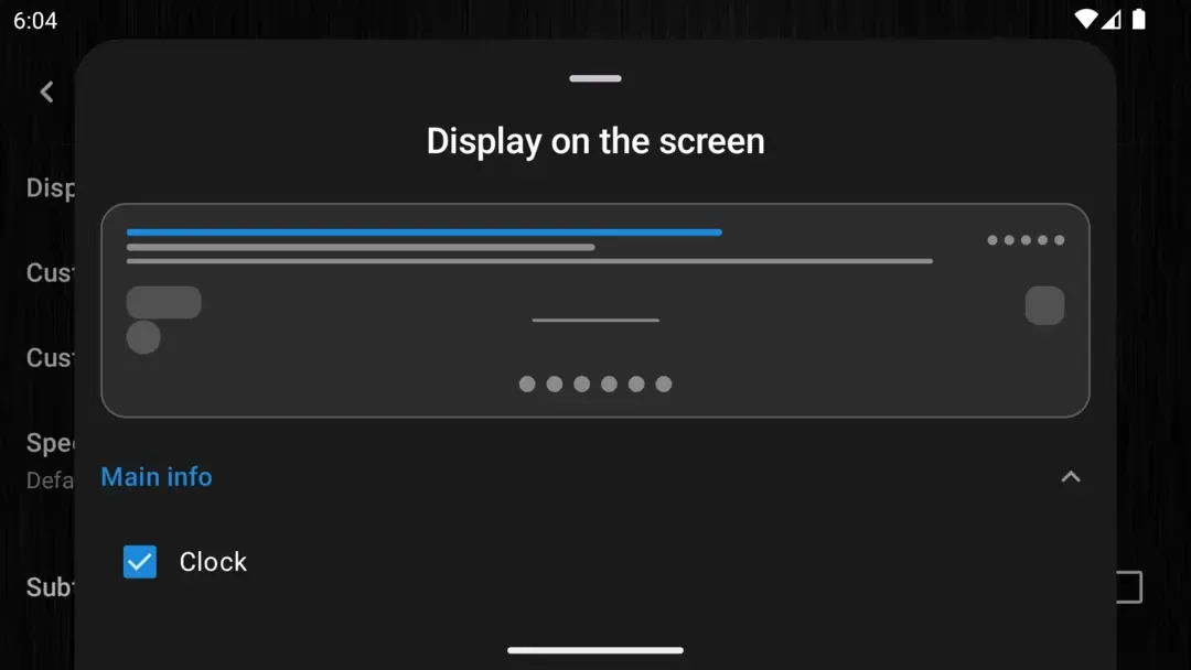 DashCam Travel display settings showing checkboxes for choosing which data and controls appear on the recording screen.
