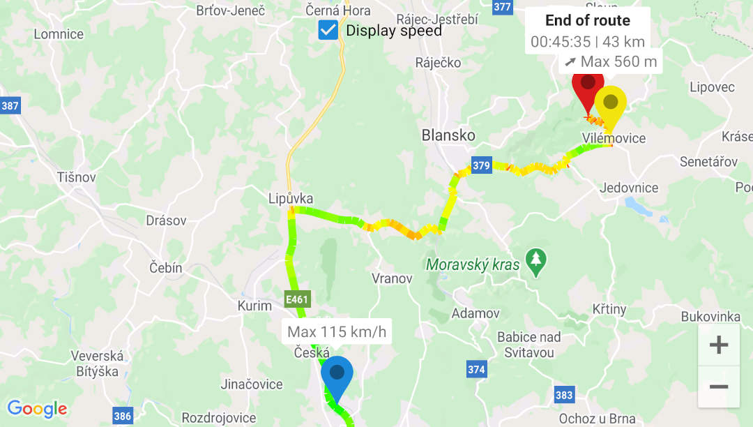Recorded route in Google Maps feature