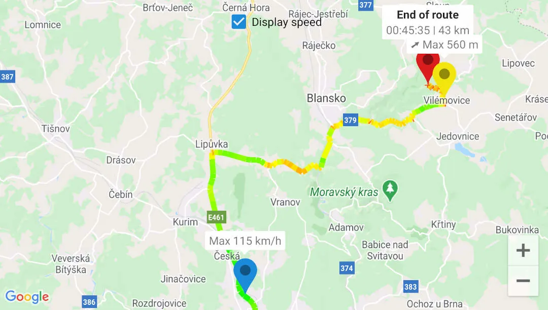 Recorded route in Google Maps feature